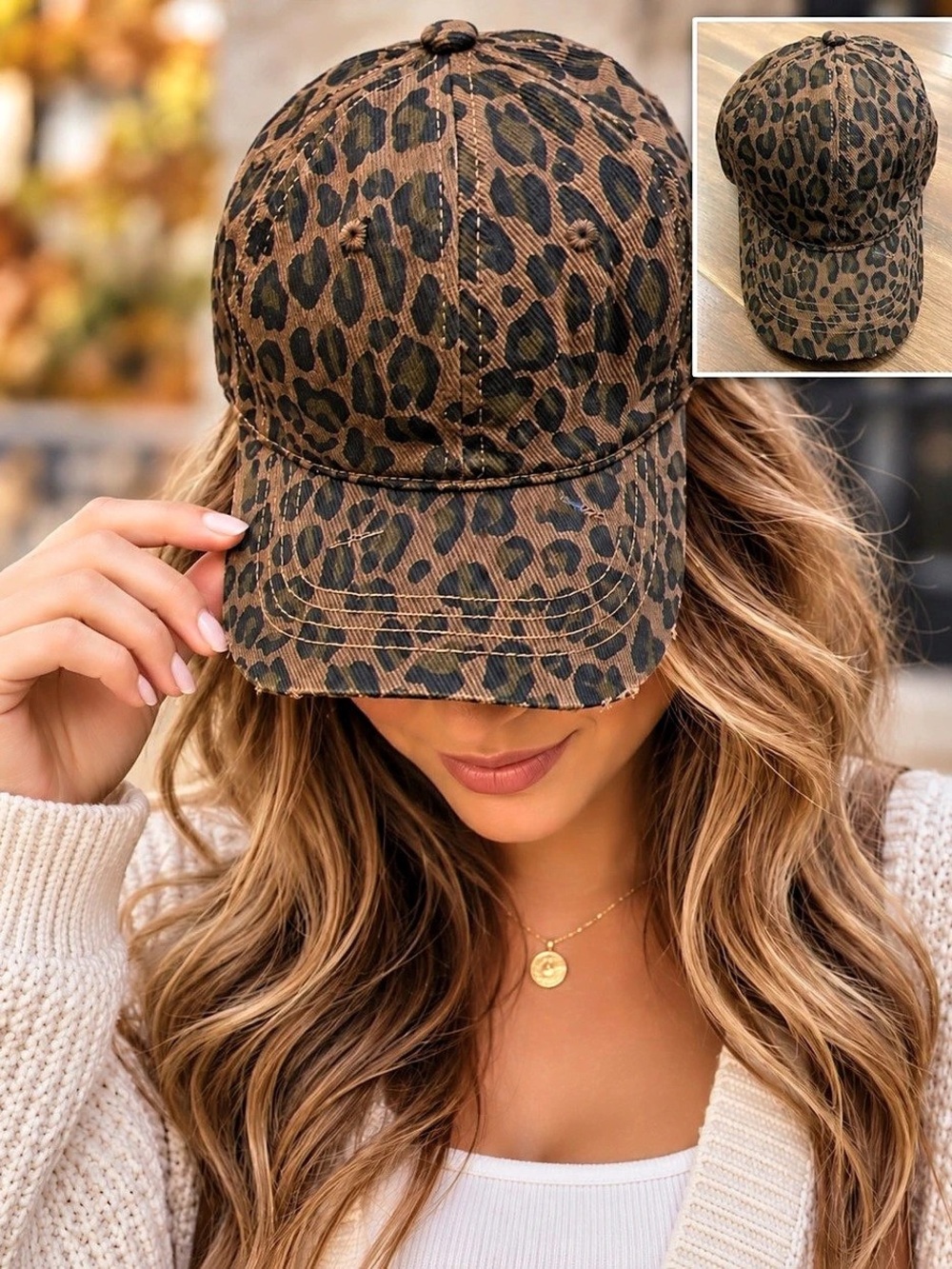 Leopard Print Baseball Cap Brown & Black Like New